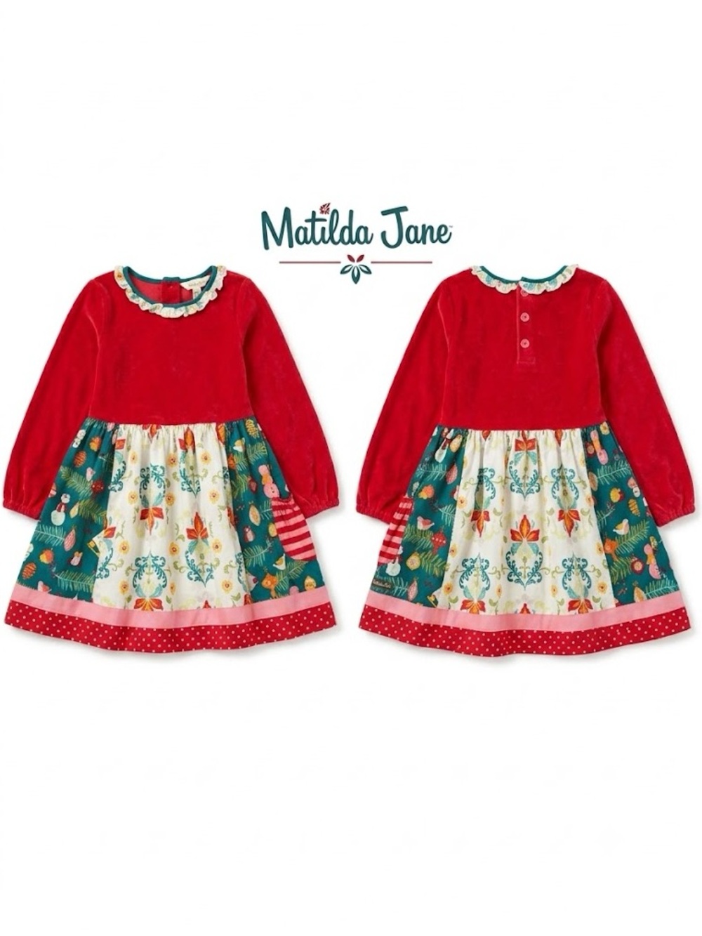 Matilda Jane Girls Red Velvet & Floral Festive Dress